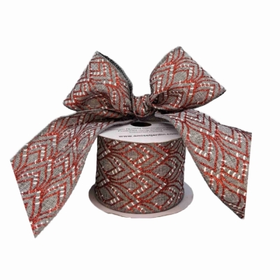 Stuha jutová s drátkem šedá vánoční geometrie 9.1 m