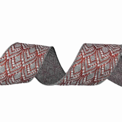 Stuha jutová s drátkem šedá vánoční geometrie 9.1 m
