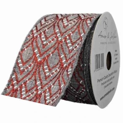 Stuha jutová s drátkem šedá vánoční geometrie 9.1 m