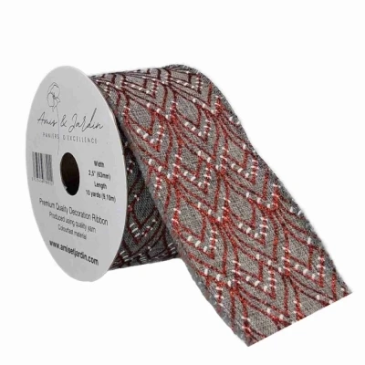 Stuha jutová s drátkem šedá vánoční geometrie 9.1 m