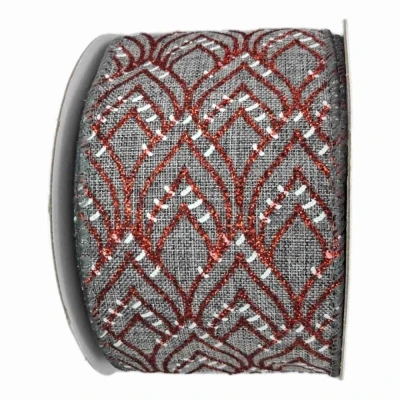 Stuha jutová s drátkem šedá vánoční geometrie 9.1 m