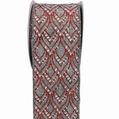 Stuha jutová s drátkem šedá vánoční geometrie 9.1 m