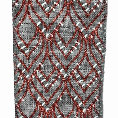 Stuha jutová s drátkem šedá vánoční geometrie 9.1 m