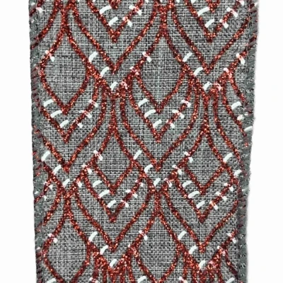 Stuha jutová s drátkem šedá vánoční geometrie 9.1 m