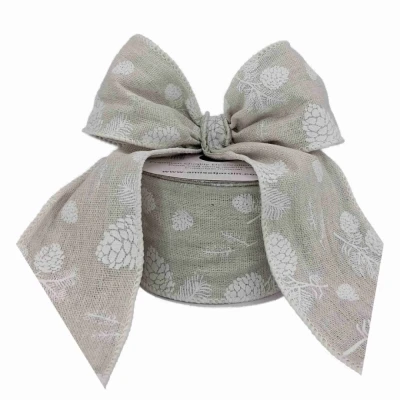 Stuha jutová s drátkem šedá vánoční šišky 9.1 m