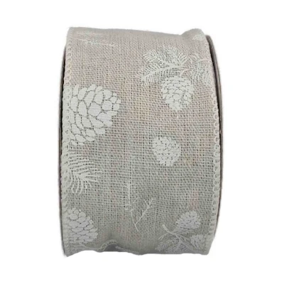 Stuha jutová s drátkem šedá vánoční šišky 9.1 m