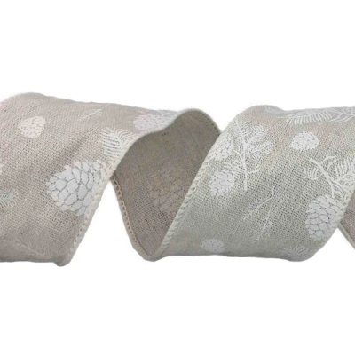 Stuha jutová s drátkem šedá vánoční šišky 9.1 m