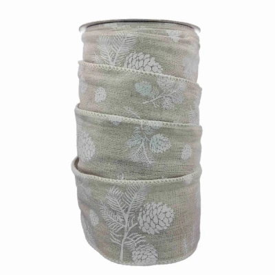 Stuha jutová s drátkem šedá vánoční šišky 9.1 m