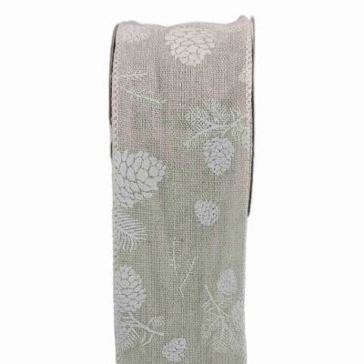 Stuha jutová s drátkem šedá vánoční šišky 9.1 m