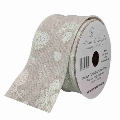 Stuha jutová s drátkem šedá vánoční šišky 9.1 m