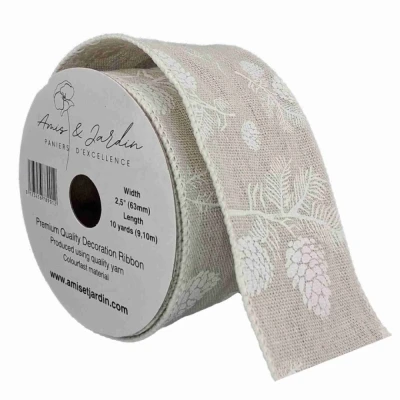 Stuha jutová s drátkem šedá vánoční šišky 9.1 m