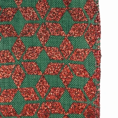 Stuha jutová s drátkem zelená vánoční geometrie 9.1 m