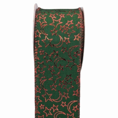 Stuha jutová s drátkem zelená vánoční hvězdy 9.1 m