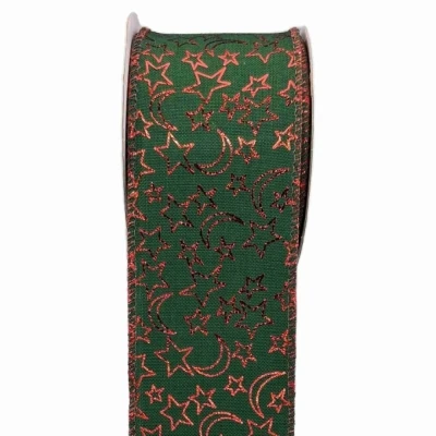 Stuha jutová s drátkem zelená vánoční hvězdy 9.1 m