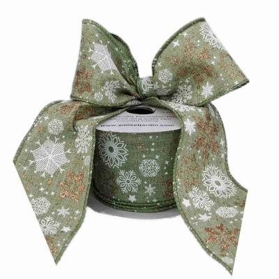 Stuha jutová s drátkem zelená vánoční hvězdy 9.1 m