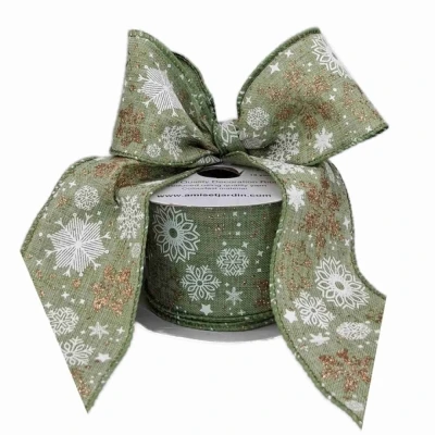 Stuha jutová s drátkem zelená vánoční hvězdy 9.1 m