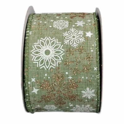 Stuha jutová s drátkem zelená vánoční hvězdy 9.1 m