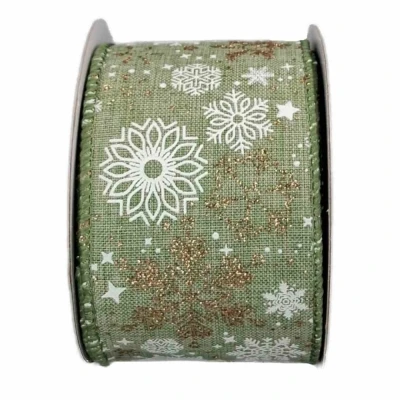 Stuha jutová s drátkem zelená vánoční hvězdy 9.1 m