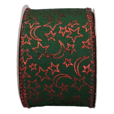 Stuha jutová s drátkem zelená vánoční hvězdy 9.1 m