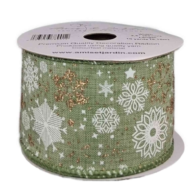 Stuha jutová s drátkem zelená vánoční hvězdy 9.1 m