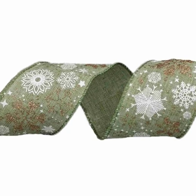 Stuha jutová s drátkem zelená vánoční hvězdy 9.1 m