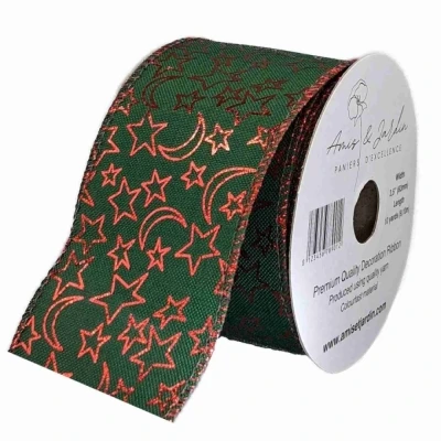 Stuha jutová s drátkem zelená vánoční hvězdy 9.1 m