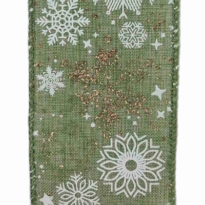 Stuha jutová s drátkem zelená vánoční hvězdy 9.1 m