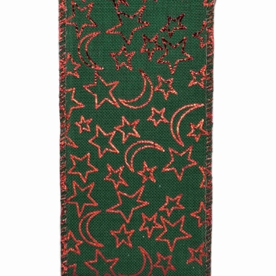 Stuha jutová s drátkem zelená vánoční hvězdy 9.1 m