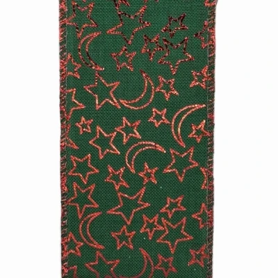 Stuha jutová s drátkem zelená vánoční hvězdy 9.1 m