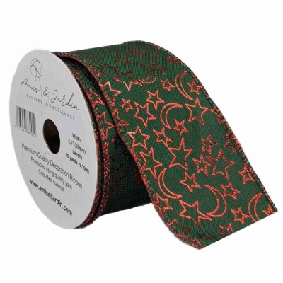 Stuha jutová s drátkem zelená vánoční hvězdy 9.1 m