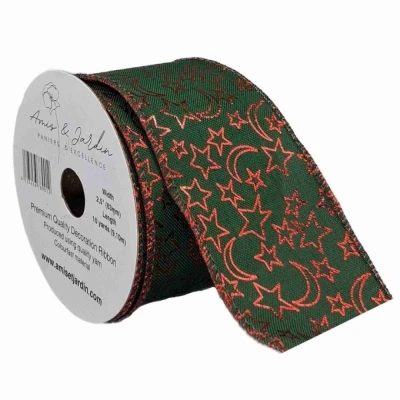 Stuha jutová s drátkem zelená vánoční hvězdy 9.1 m