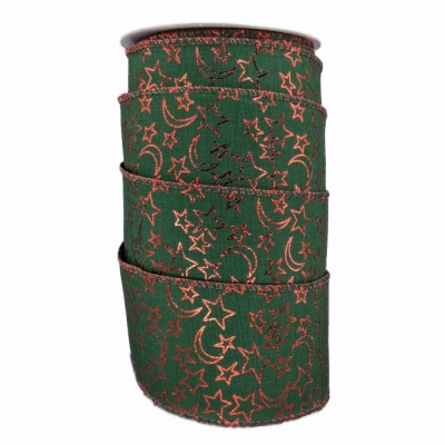 Stuha jutová s drátkem zelená vánoční hvězdy 9.1 m