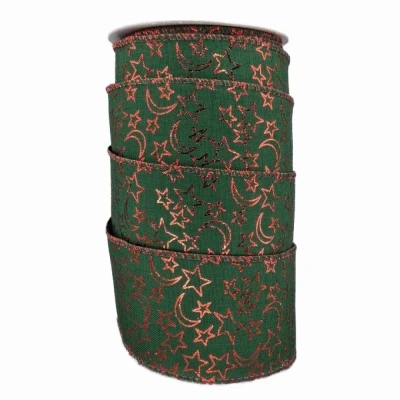 Stuha jutová s drátkem zelená vánoční hvězdy 9.1 m