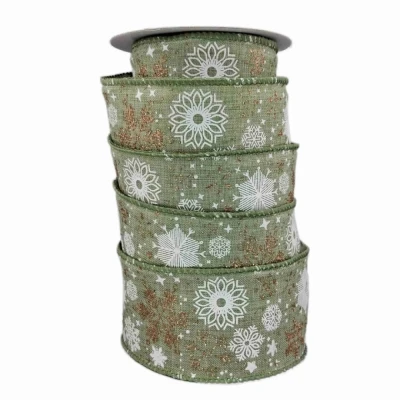 Stuha jutová s drátkem zelená vánoční hvězdy 9.1 m