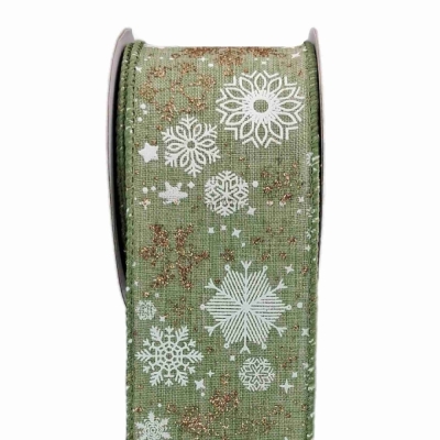 Stuha jutová s drátkem zelená vánoční hvězdy 9.1 m