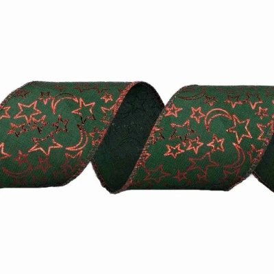 Stuha jutová s drátkem zelená vánoční hvězdy 9.1 m