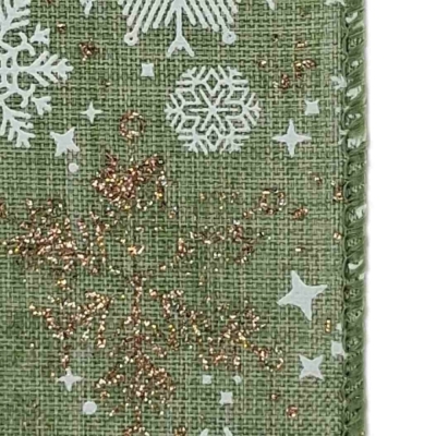 Stuha jutová s drátkem zelená vánoční hvězdy 9.1 m