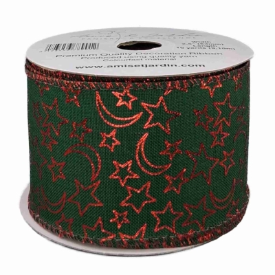 Stuha jutová s drátkem zelená vánoční hvězdy 9.1 m