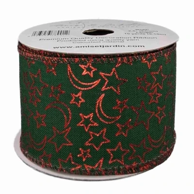 Stuha jutová s drátkem zelená vánoční hvězdy 9.1 m