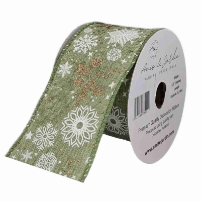 Stuha jutová s drátkem zelená vánoční hvězdy 9.1 m