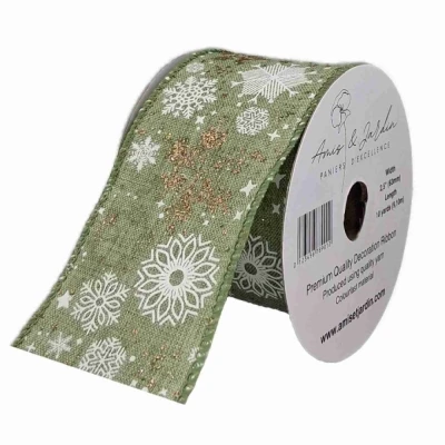 Stuha jutová s drátkem zelená vánoční hvězdy 9.1 m