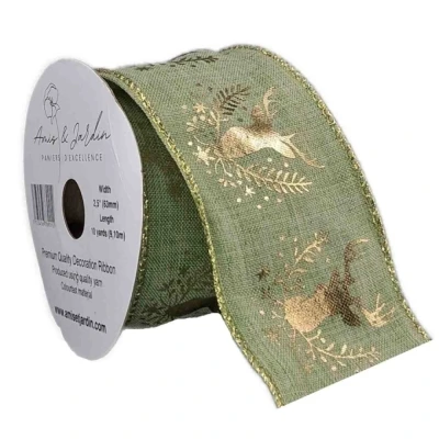 Stuha jutová s drátkem zelená vánoční jelen 9.1 m