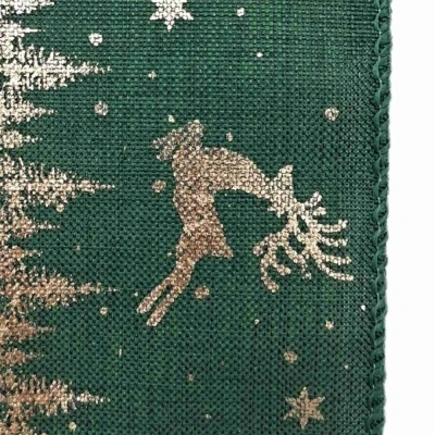 Stuha jutová s drátkem zelená vánoční jelen 9.1 m