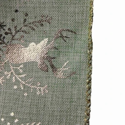 Stuha jutová s drátkem zelená vánoční jelen 9.1 m