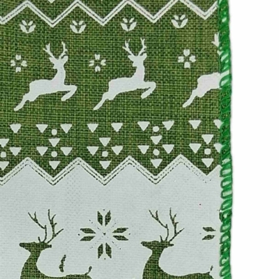 Stuha jutová s drátkem zelená vánoční jelen 9.1 m