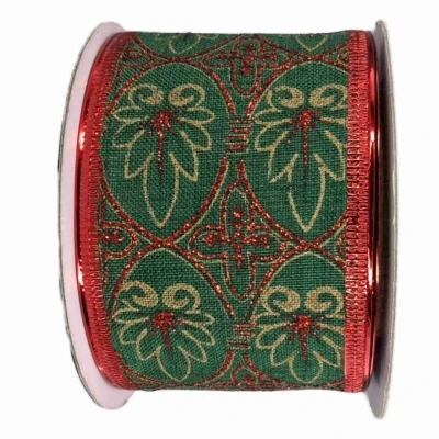 Stuha jutová s drátkem zelená vánoční listy 9.1 m