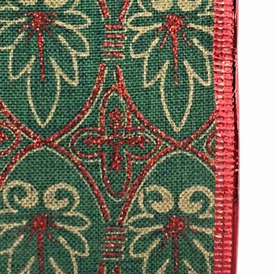 Stuha jutová s drátkem zelená vánoční listy 9.1 m