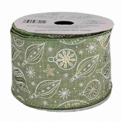 Stuha jutová s drátkem zelená vánoční ozdoby 9.1 m