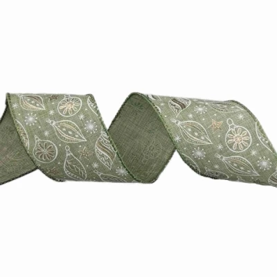 Stuha jutová s drátkem zelená vánoční ozdoby 9.1 m