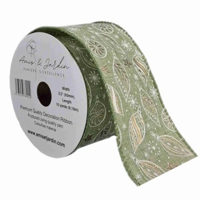 Stuha jutová s drátkem zelená vánoční ozdoby 9.1 m